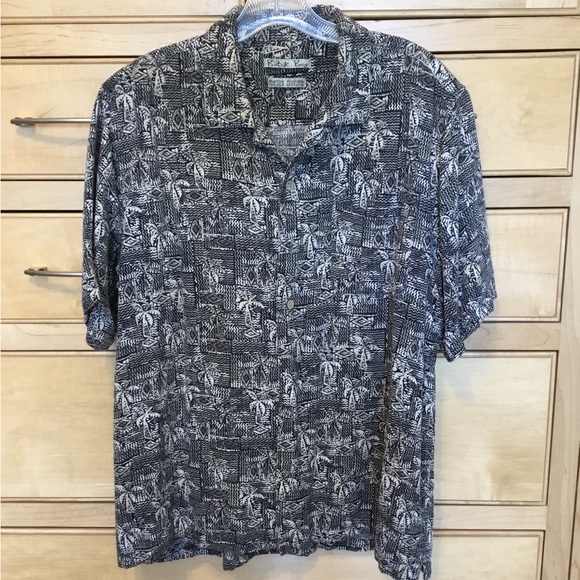 SILK HAWAIIAN Men’s Shirt size Large. Black, tan cream short sleeve - Picture 1 of 6